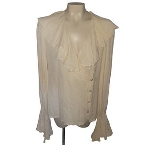Anne Klein Collection Cream Silk Ruffle Front Bell Sleeve Blouse 10 bohemian